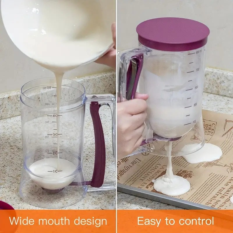 Purple Precision Batter Dispenser with Measurement Marks - 900ml Easy Pour for Pancakes, Cupcakes & Waffles