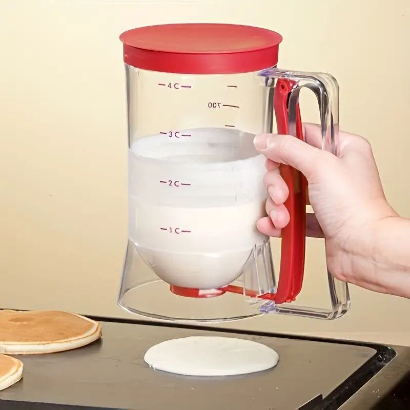 Red Precision Batter Dispenser with Measurement Marks - 900ml Easy Pour for Pancakes, Cupcakes &amp; Waffles