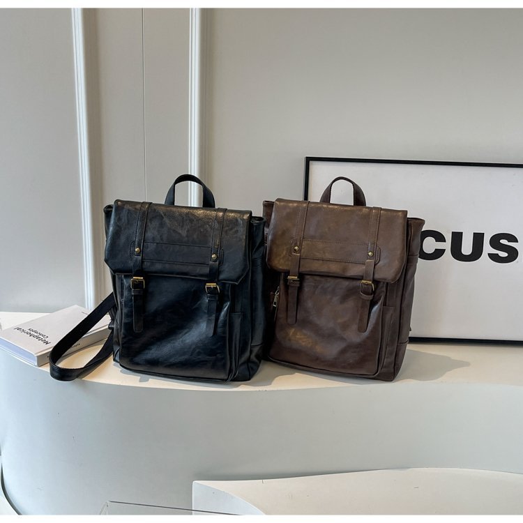 Black Vintage Style PU Leather Backpack - Large Capacity Women's Rucksack for University, Commute & Travel