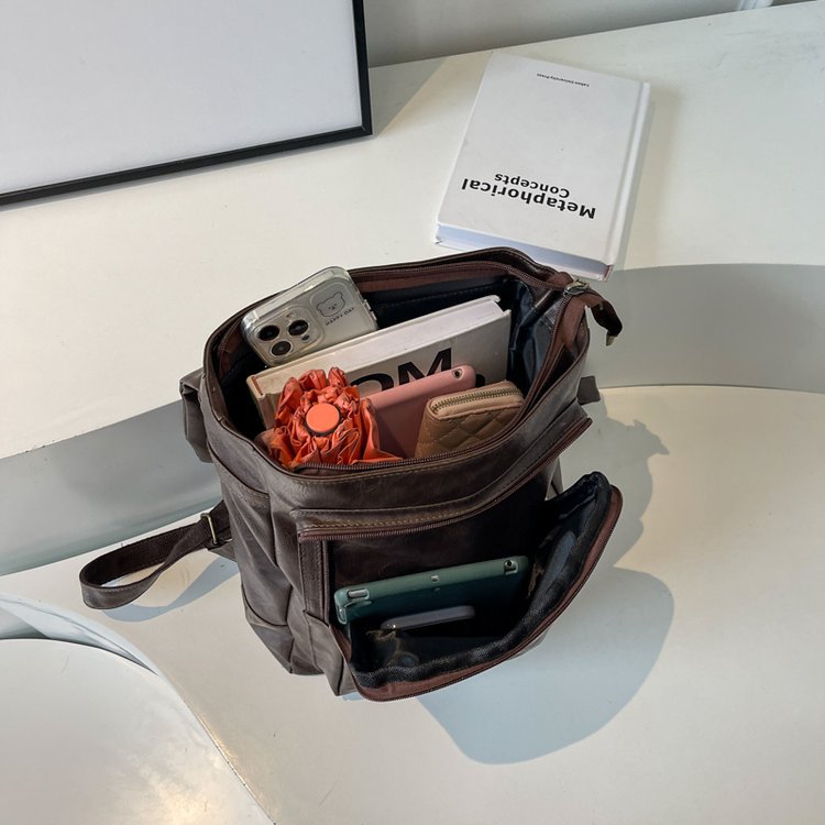 Black Vintage Style PU Leather Backpack - Large Capacity Women's Rucksack for University, Commute & Travel