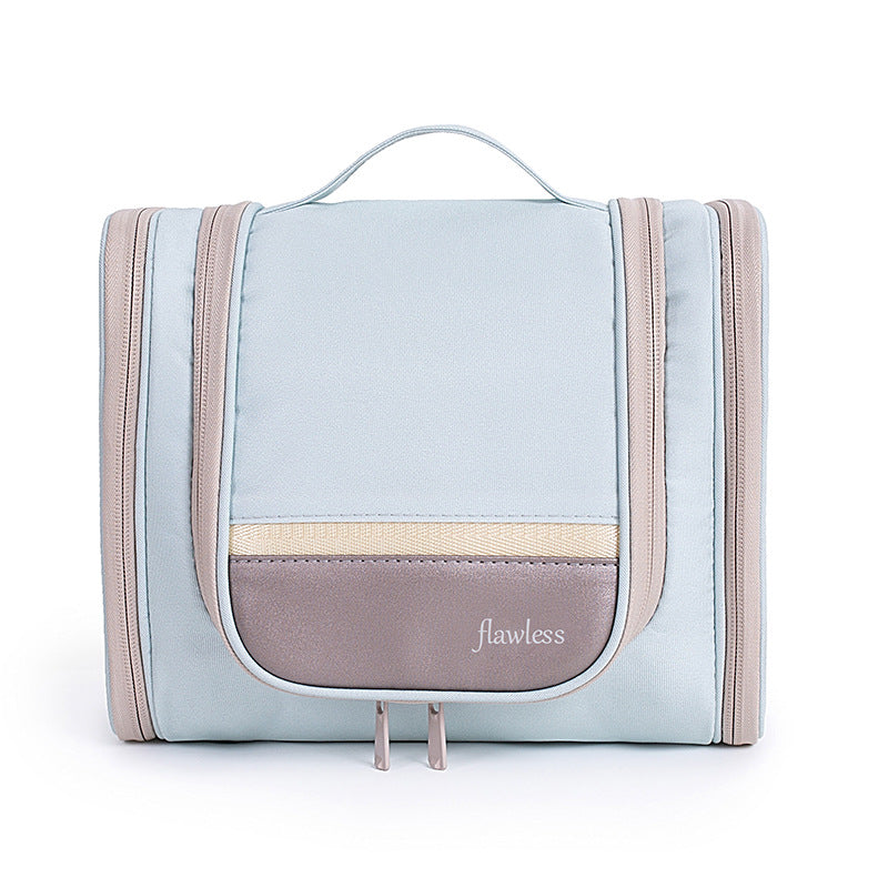 Light Blue Large Capacity Hanging Travel Toiletry Bag - Portable Waterproof Organizer for Cosmetics, Makeup &amp; Toiletries with Multiple Compartments