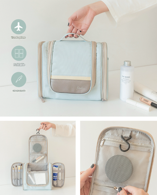 Dark Blue Large Capacity Hanging Travel Toiletry Bag - Portable Waterproof Organizer for Cosmetics, Makeup & Toiletries with Multiple Compartments