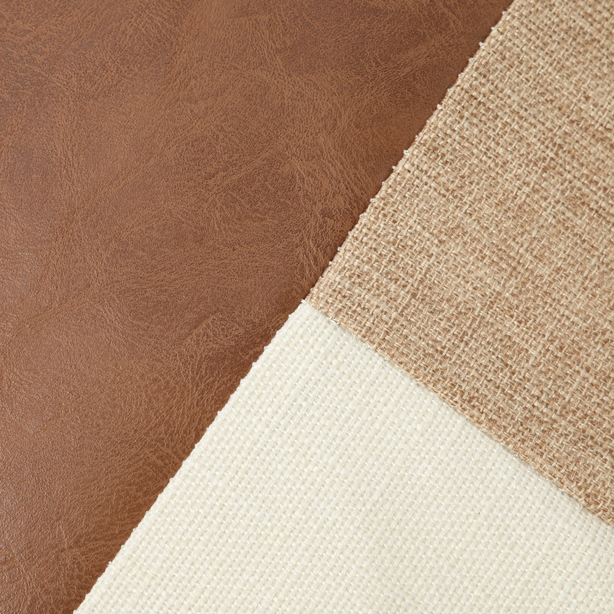 Khaki and Gray Modern Geometric Faux Leather & Cotton-Linen Cushion Covers - Set of 2, 45x45cm Decorative Pillowcases for Sofa & Car