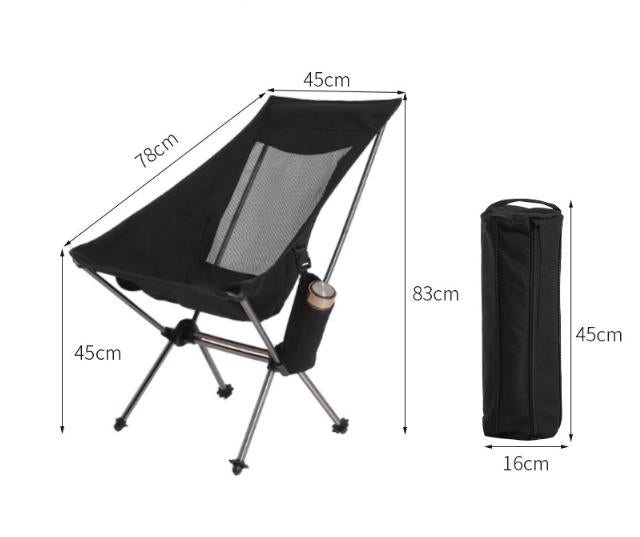 Black Lightweight Portable Folding Camping Chair - High-Back Aluminum Alloy Moon Chair with Oxford Fabric, Side Pocket &amp; Carry Bag for Outdoor, Beach, Fishing