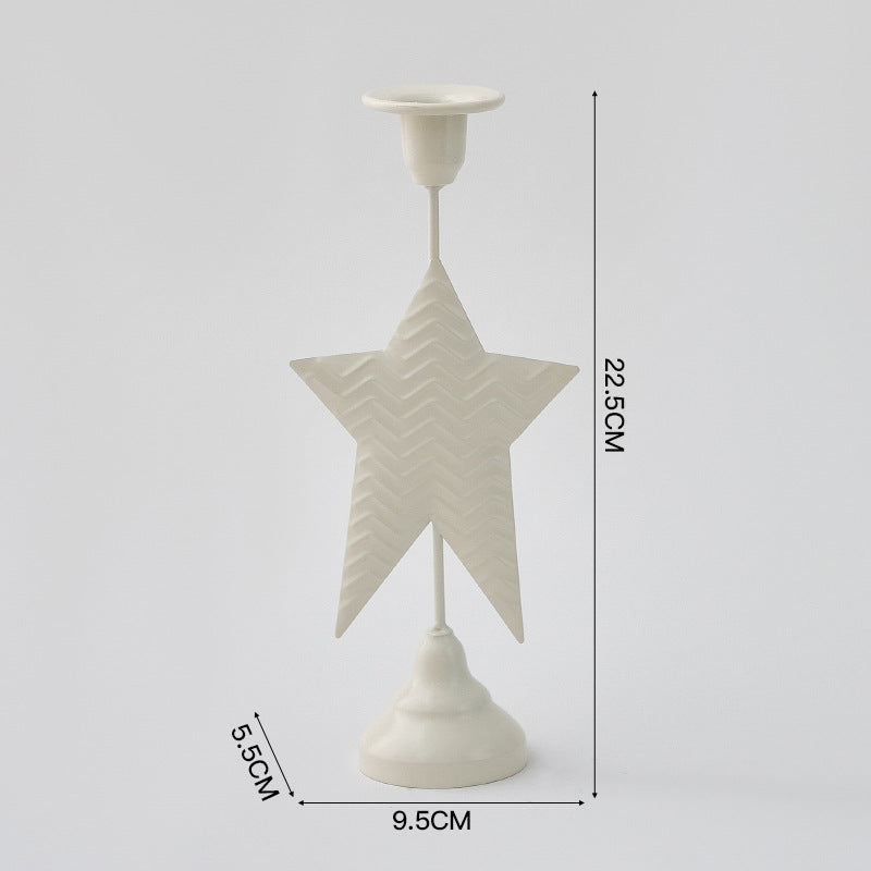 White Elegant Star Metal Candlestick Holder - Decorative Taper Candle Stand for Home, Tabletop & Special Occasions
