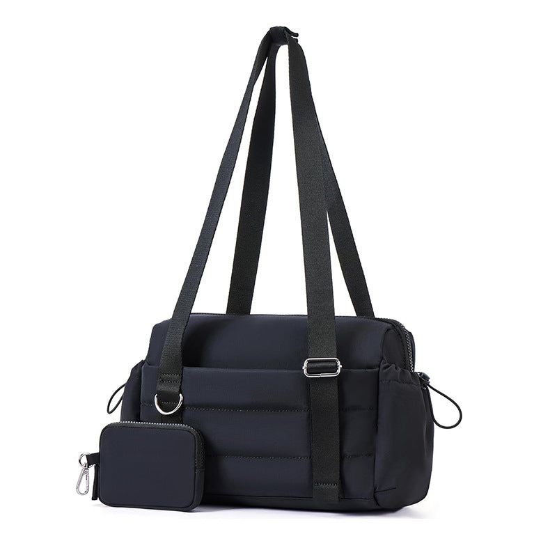 Black Chic Women&#39;s Mini Gym Duffel Bag - Lightweight Nylon Shoulder Tote with Wet Pocket, Multiple Compartments &amp; Removable Pouch