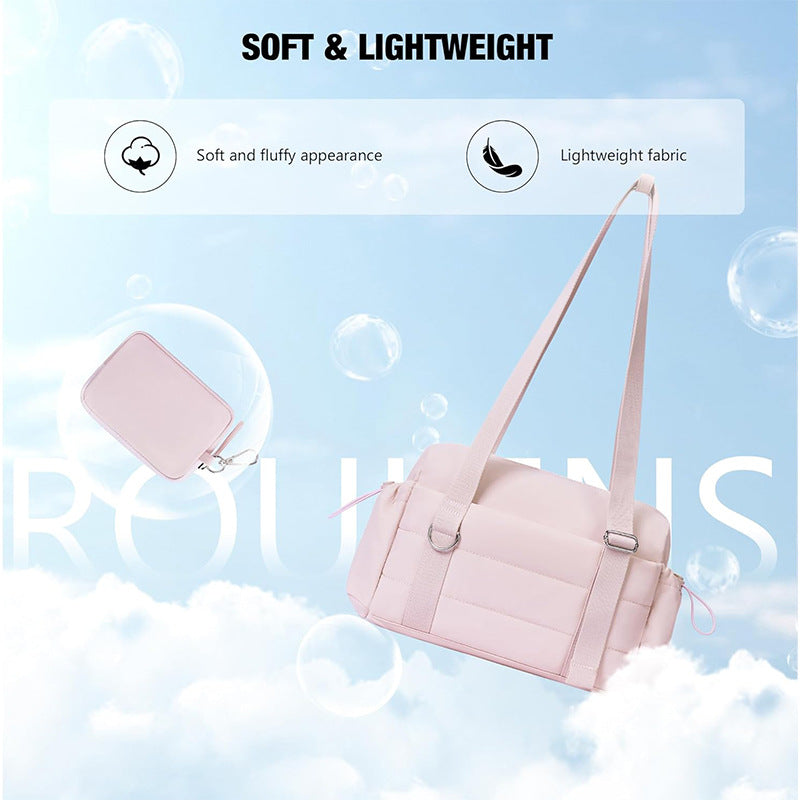 Black Chic Women's Mini Gym Duffel Bag - Lightweight Nylon Shoulder Tote with Wet Pocket, Multiple Compartments & Removable Pouch