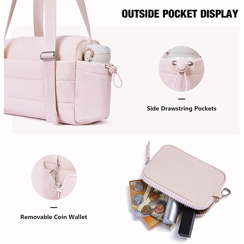 Pink Chic Women's Mini Gym Duffel Bag - Lightweight Nylon Shoulder Tote with Wet Pocket, Multiple Compartments & Removable Pouch