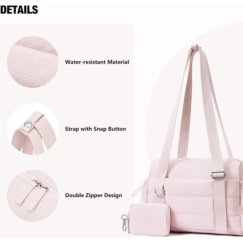 Beige Chic Women's Mini Gym Duffel Bag - Lightweight Nylon Shoulder Tote with Wet Pocket, Multiple Compartments & Removable Pouch