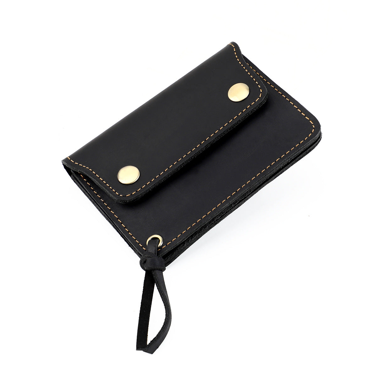 Black Vintage Handmade Crazy Horse Leather Wallet - Compact Card Holder &amp; Zippered Coin Purse with Snap Closure