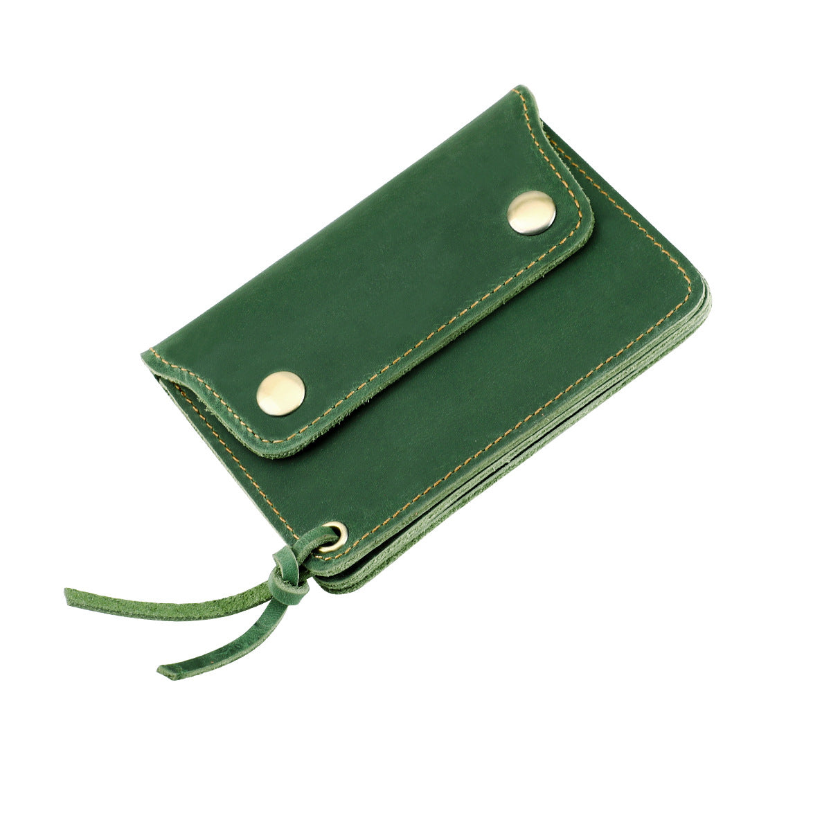 Green Vintage Handmade Crazy Horse Leather Wallet - Compact Card Holder &amp; Zippered Coin Purse with Snap Closure