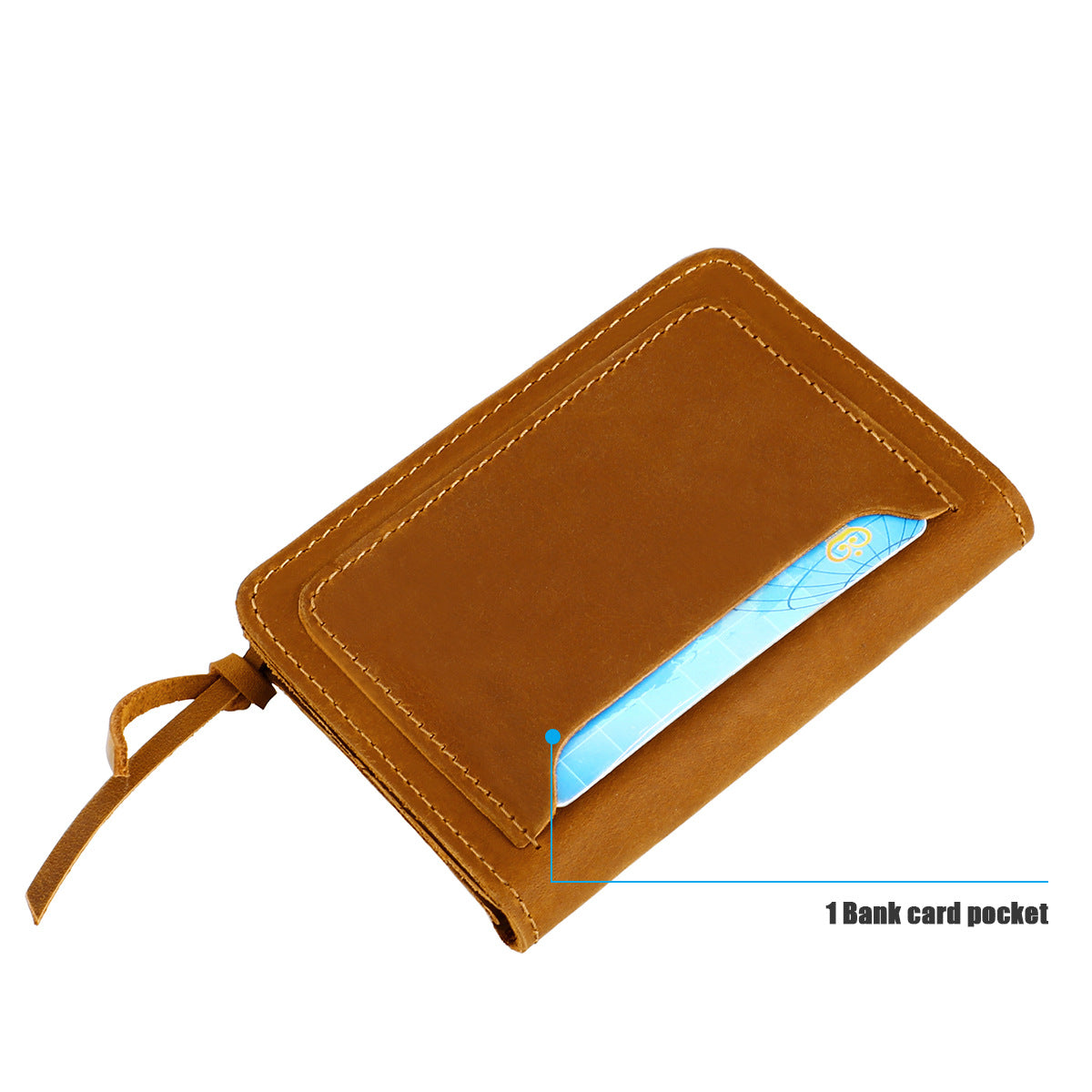 Blue Vintage Handmade Crazy Horse Leather Wallet - Compact Card Holder & Zippered Coin Purse with Snap Closure