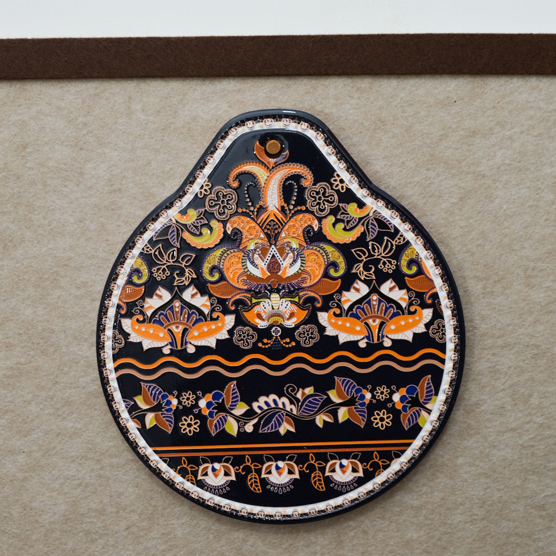 Orange-black Set of 4 Embossed Ceramic Paddle Mats - Assorted Bohemian Pattern Heat Resistant Pads