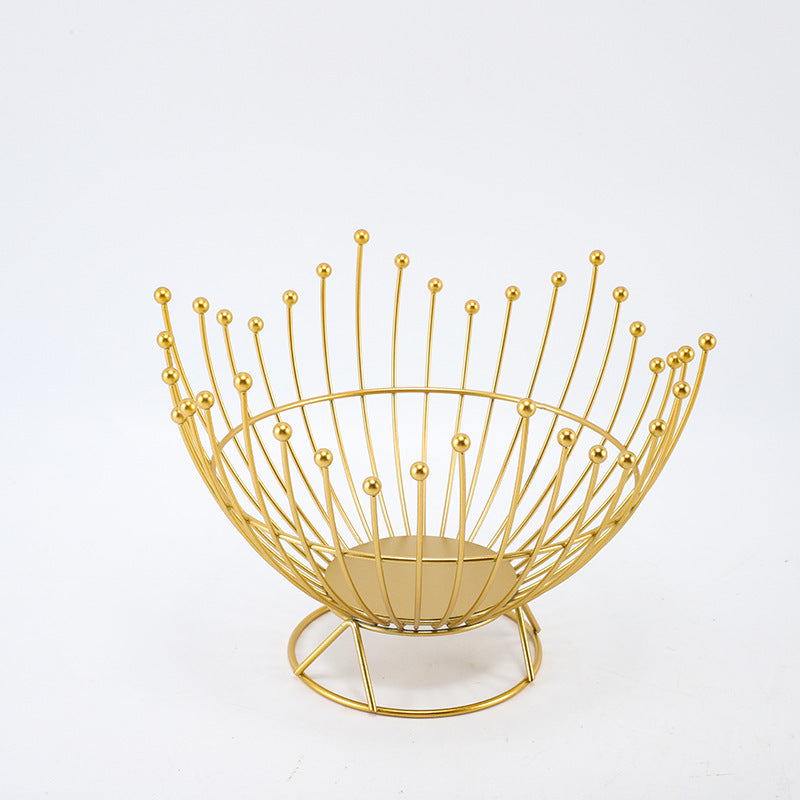 Pedestal Base Gold Modern Metal Wire Fruit Basket Bowl - Countertop Storage for Fruit &amp; Snacks