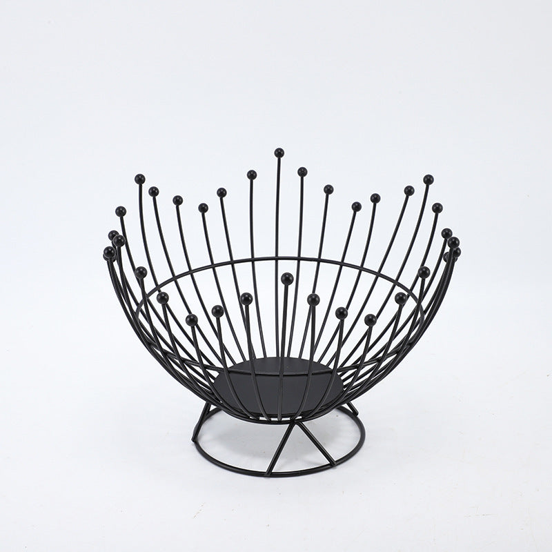 Pedestal Base Black Modern Metal Wire Fruit Basket Bowl - Countertop Storage for Fruit &amp; Snacks