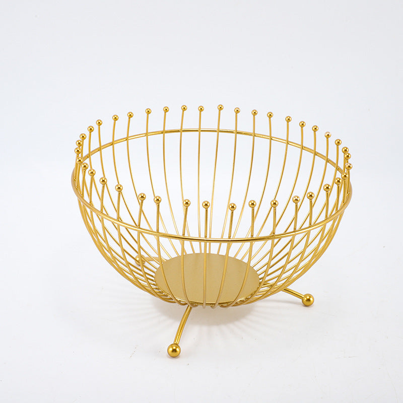 Small Feet Gold Modern Metal Wire Fruit Basket Bowl - Countertop Storage for Fruit &amp; Snacks