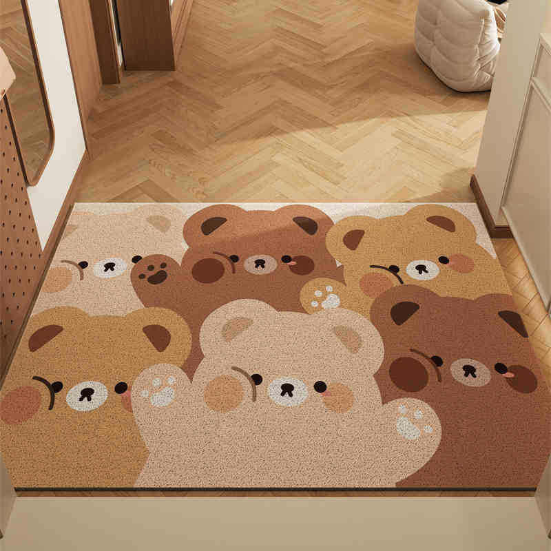 Jumbo Bear Set of 2 Cartoon PVC Coil Entrance Mats - Non-Slip Dirt Trapping Door Mats (50x80cm)