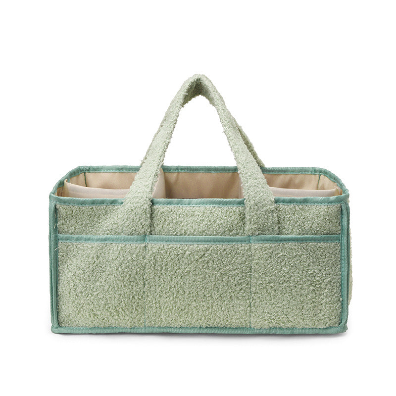 Green Large Plush Nappy Caddy Organizer - Portable Diaper Storage Bin &amp; Nursery Tote Bag