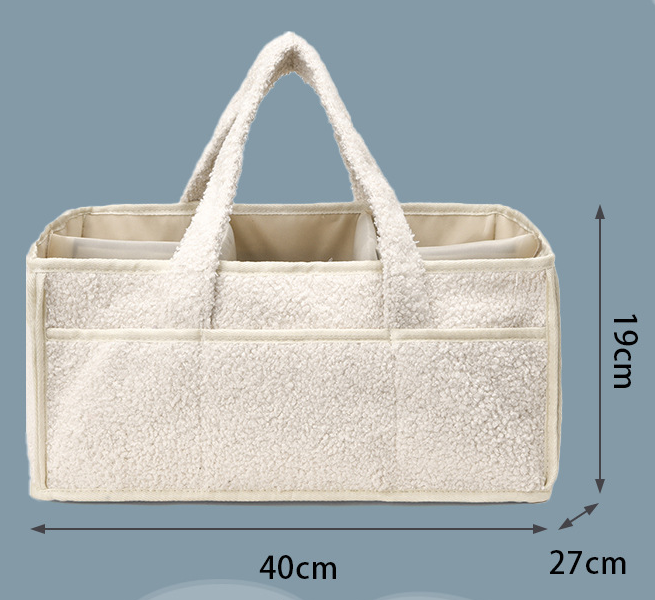 Black Large Plush Nappy Caddy Organizer - Portable Diaper Storage Bin & Nursery Tote Bag