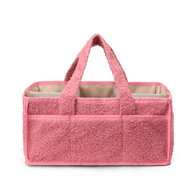 Pink Large Plush Nappy Caddy Organizer - Portable Diaper Storage Bin &amp; Nursery Tote Bag