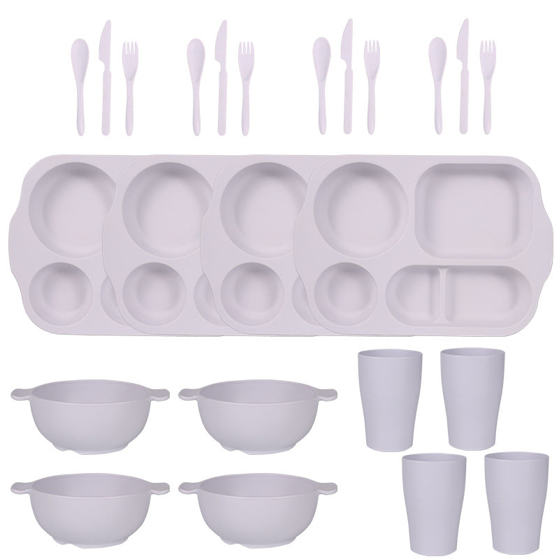 White Durable Eco-Friendly Wheat Straw Dinnerware Set - 24 Pieces with Plates, Bowls, Cups &amp; Cutlery