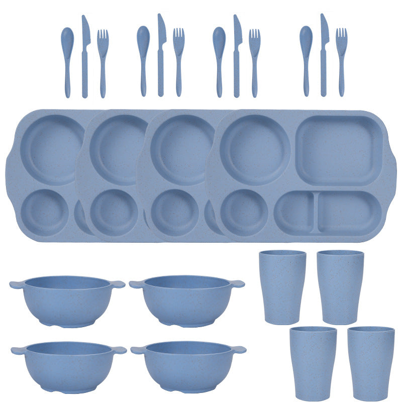 Blue Durable Eco-Friendly Wheat Straw Dinnerware Set - 24 Pieces with Plates, Bowls, Cups &amp; Cutlery