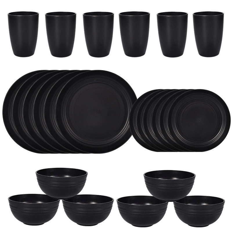 Stylish Black Wheat Straw Dinnerware Set - 24 Pieces Including Plates, Bowls & Cups