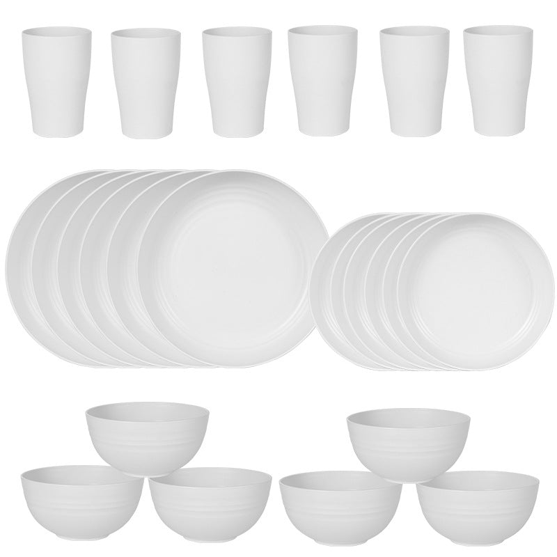 Stylish White Wheat Straw Dinnerware Set - 24 Pieces Including Plates, Bowls &amp; Cups