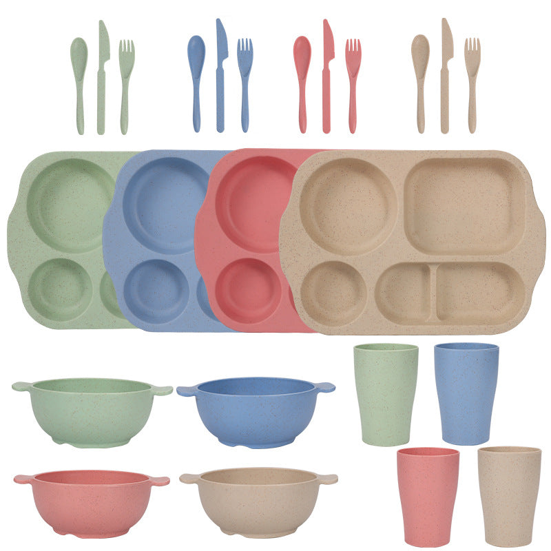 Scandinavian 4-colour Durable Eco-Friendly Wheat Straw Dinnerware Set - 24 Pieces with Plates, Bowls, Cups &amp; Cutlery