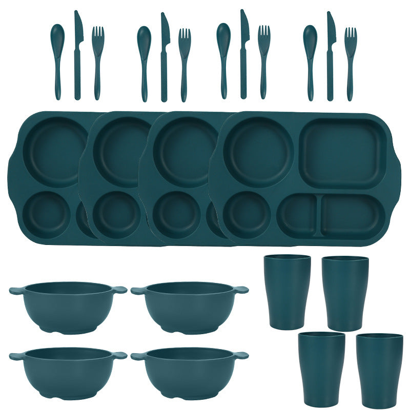 Dark Green Durable Eco-Friendly Wheat Straw Dinnerware Set - 24 Pieces with Plates, Bowls, Cups &amp; Cutlery