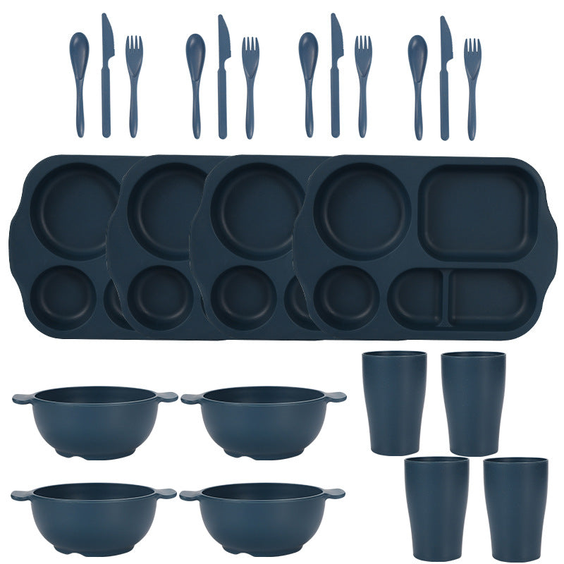 Dark Blue Durable Eco-Friendly Wheat Straw Dinnerware Set - 24 Pieces with Plates, Bowls, Cups &amp; Cutlery