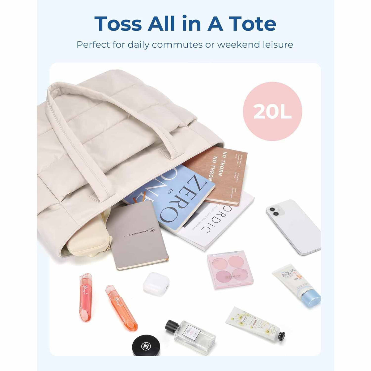 Light Grey Large Capacity Nylon Tote Bag for Women - Fashionable Travel Shoulder & Crossbody Handbag