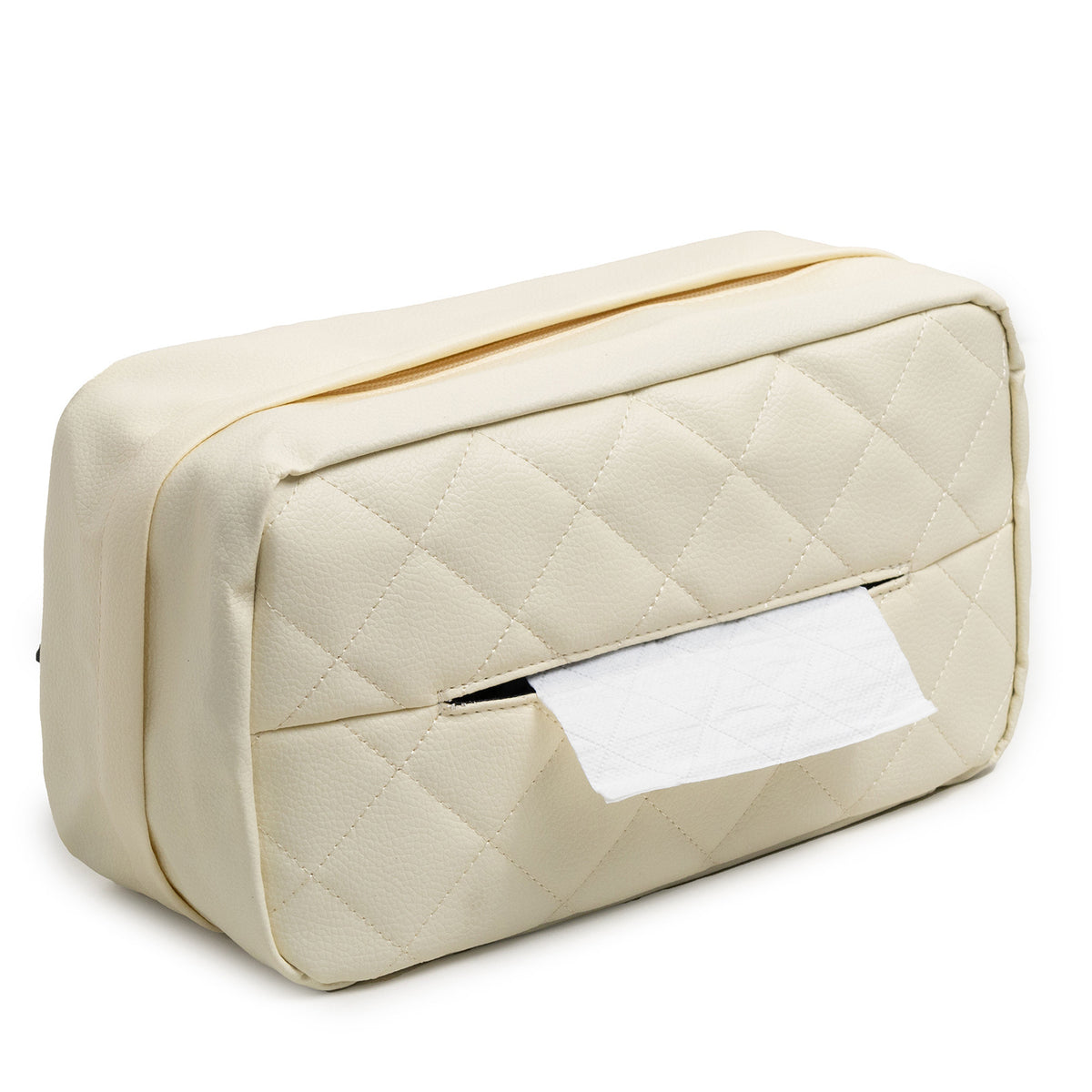 White Universal Leather Car Tissue Box Holder - Visor, Armrest &amp; Seat Back Mount
