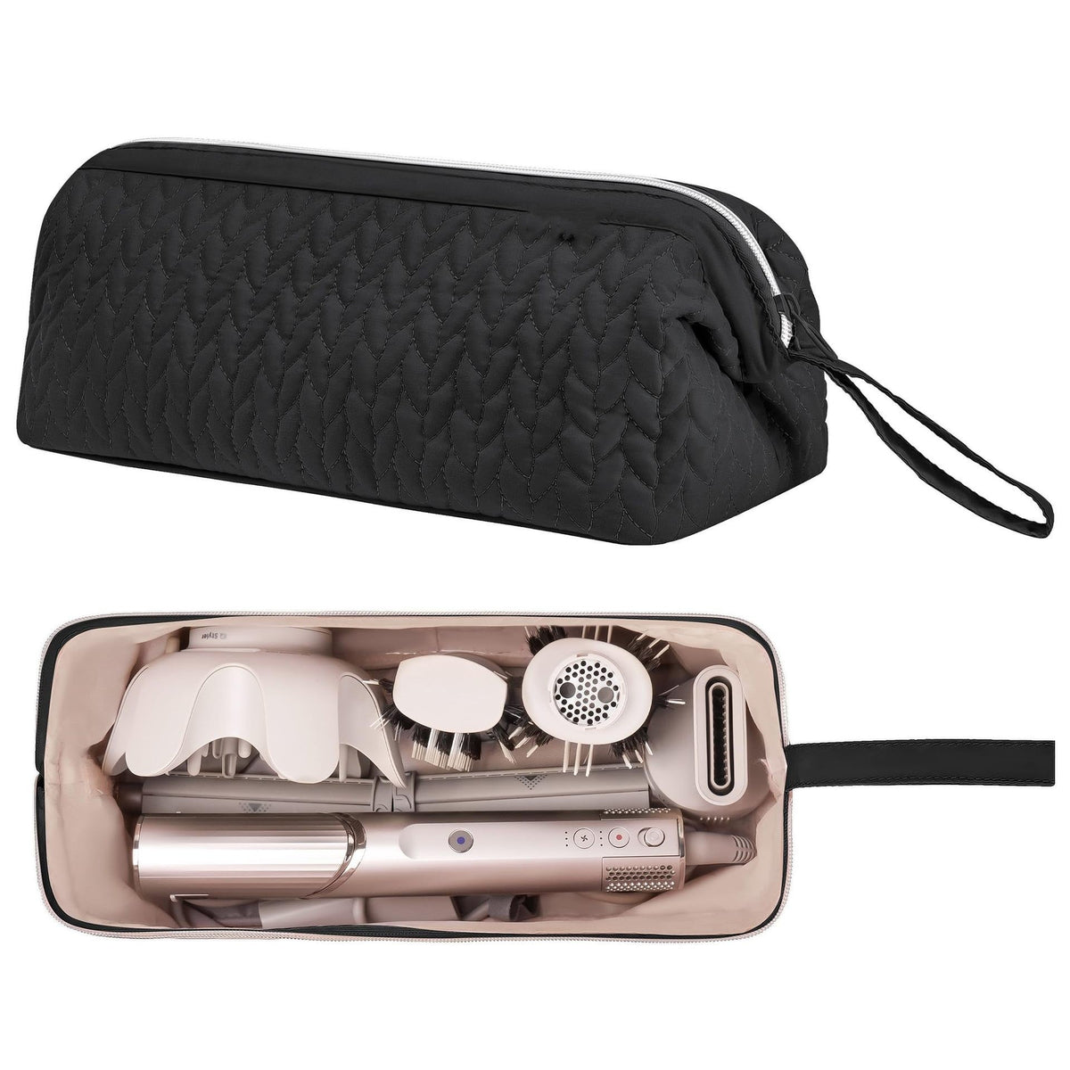Black Hair Styler Travel Case - Protective Storage Organizer Bag for Dryer, Curling Iron &amp; Accessories