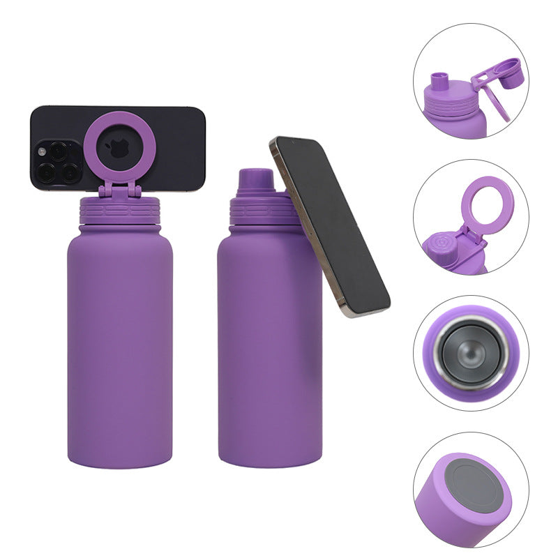 Lake Blue Premium 35oz Stainless Steel Insulated Sports Bottle with Magnetic Phone Holder Lid