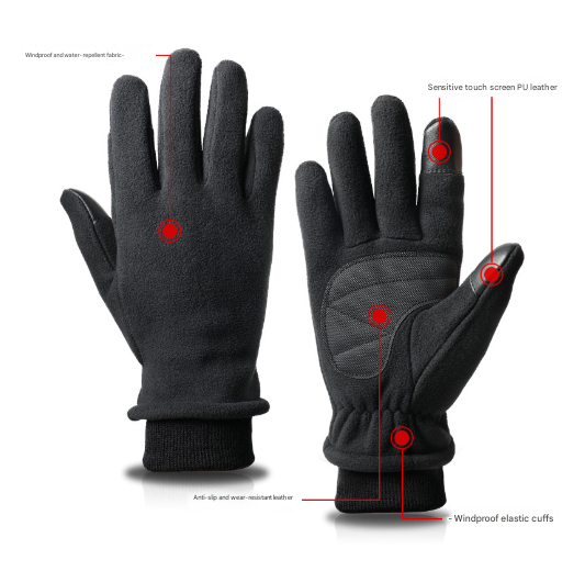 L Grey Warm Windproof Touchscreen Gloves - Anti-Slip Grip for Winter Cycling & Outdoor Sports