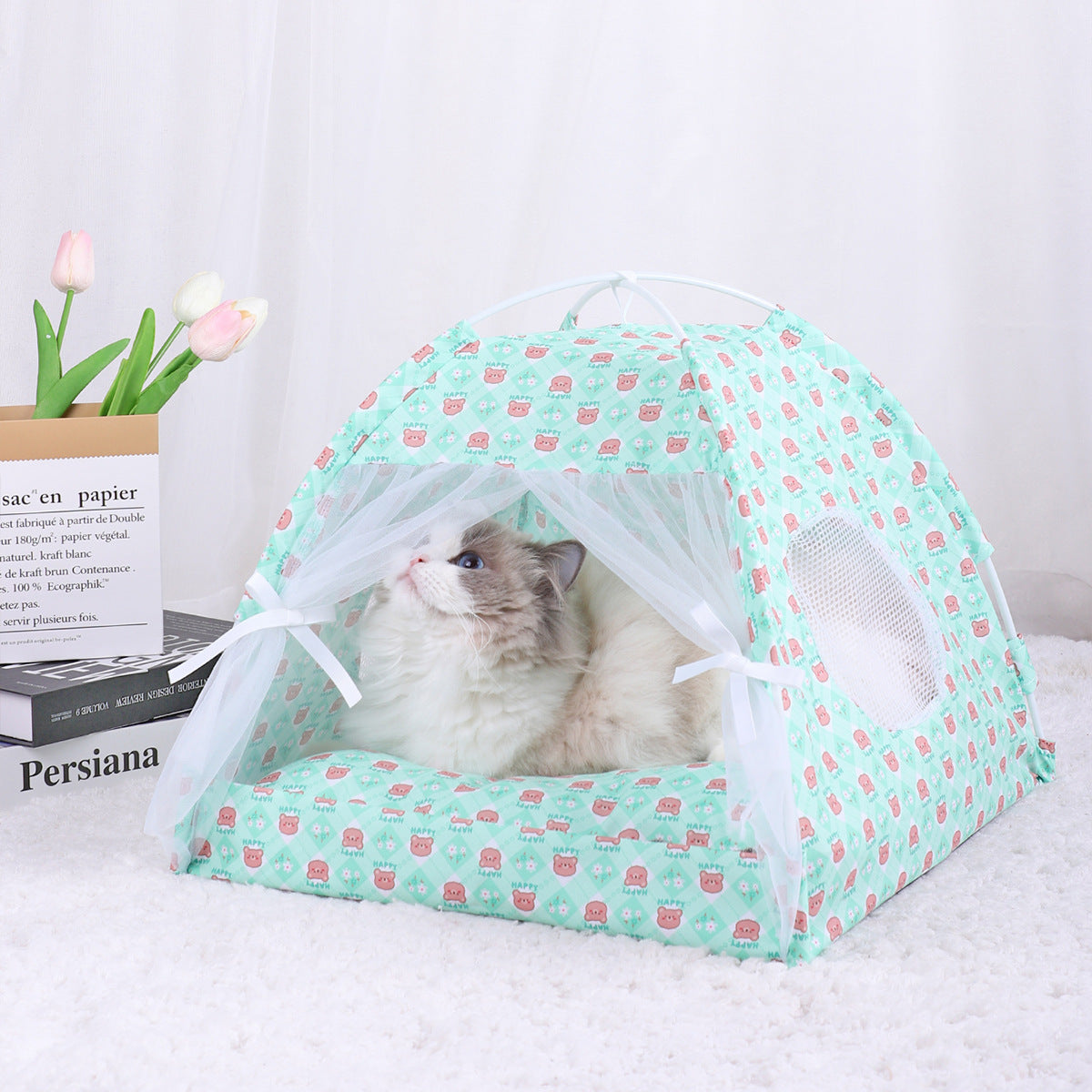 S 35*35CM 5 Catties Within The Pet Green Bear Cooling Summer Pet Tent - Portable Foldable Breathable Outdoor Cat House Shelter