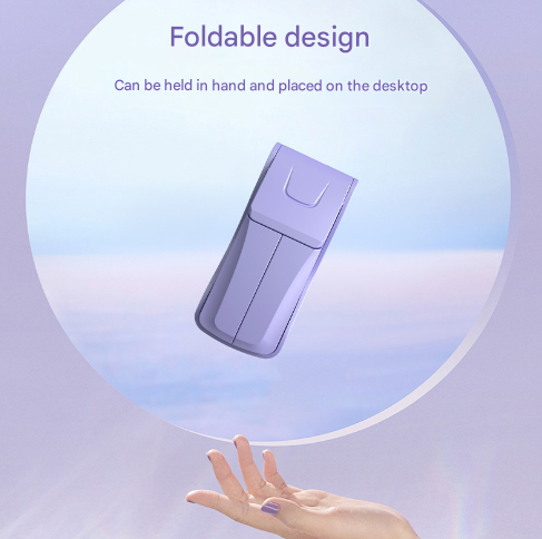 Purple Creative Dual-Head Folding Handheld Fan - USB Rechargeable, 3-Speed Strong Wind, 10.5x4.5x4cm