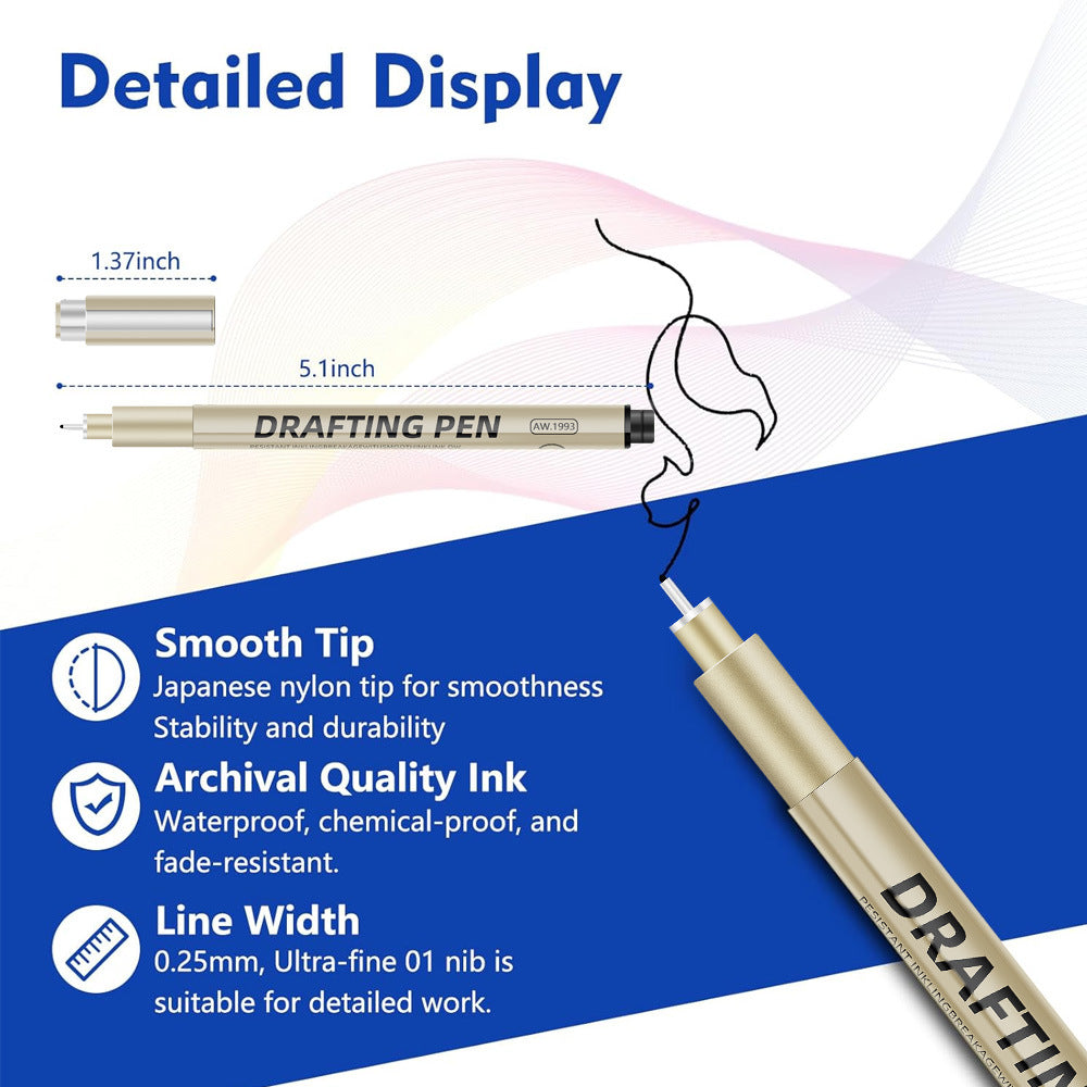 0.35mm 12-Piece Precision Drawing Pen Set - Waterproof Anime Sketching Pens for Students, Assorted Tips