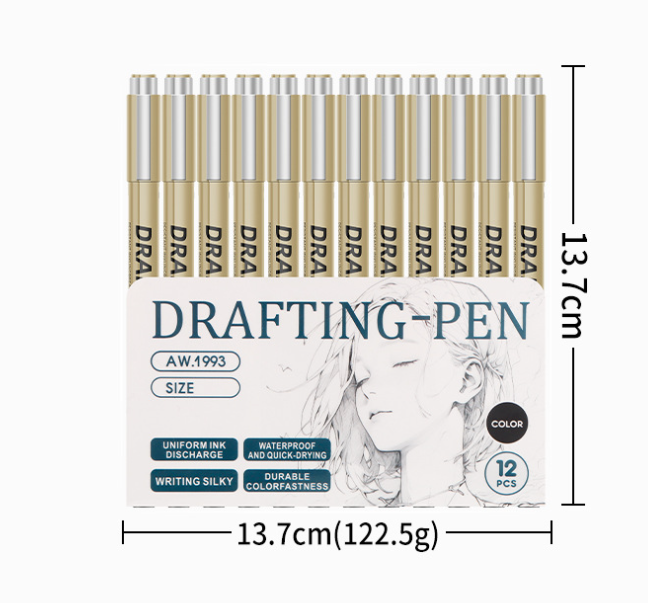 0.4mm 12-Piece Precision Drawing Pen Set - Waterproof Anime Sketching Pens for Students, Assorted Tips