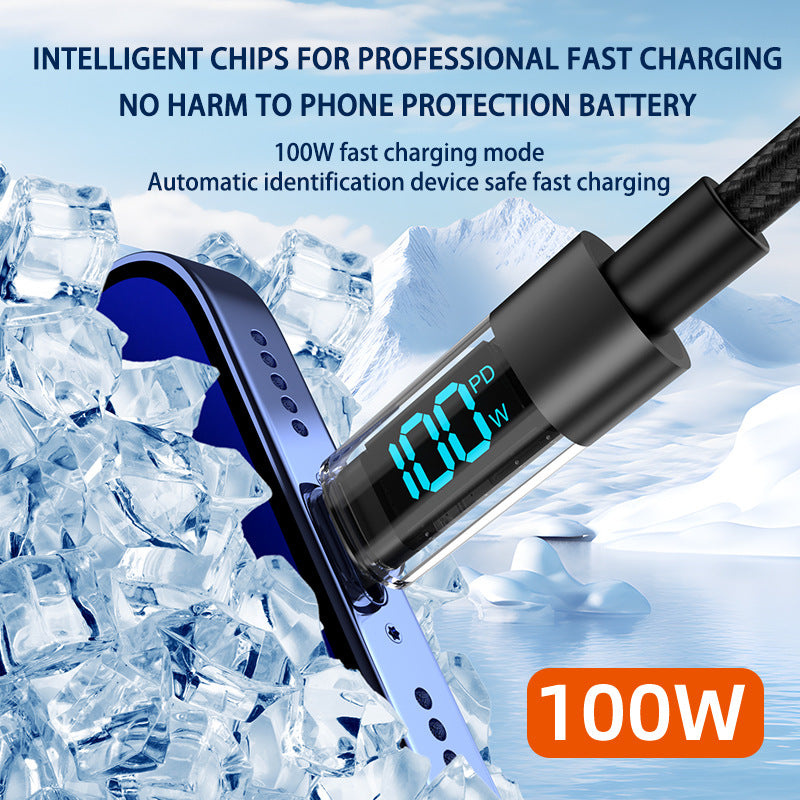 1 Meter IOS To Type-C 4-Piece Set 1m 100W Super Fast Charge Transparent Aluminum Shell Digital Display Data Cable - IOS Type-C Fast Charge Cable