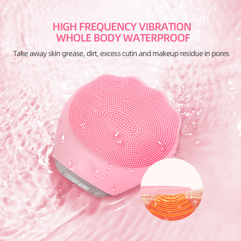 Pink Electric Silicone Facial Cleanser - All-Around Vibration Massage Face Cleaning Device