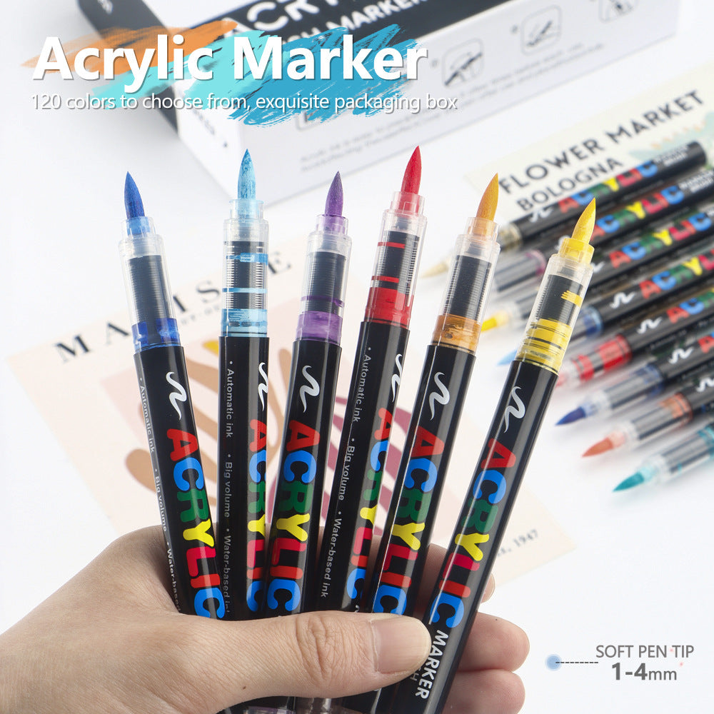 60 Colour Set Vibrant Cyan Acrylic Marker with Soft Brush Tip - 13.8 cm Professional Art Pen