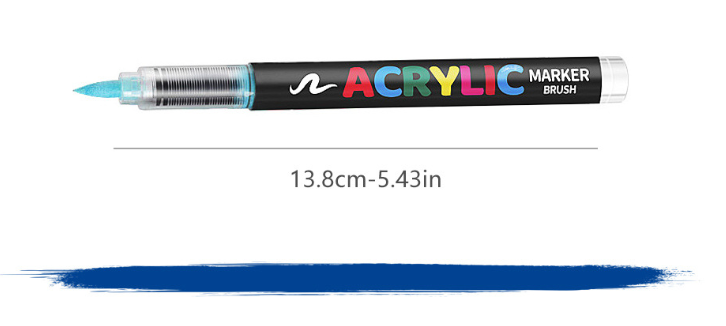 60 Colour Set Vibrant Cyan Acrylic Marker with Soft Brush Tip - 13.8 cm Professional Art Pen