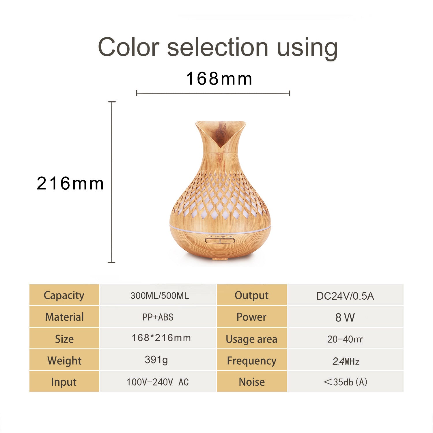 Wood Grain 500ml Wood-Grain Essential Oil Aroma Diffuser with Lattice Design and Humidifier