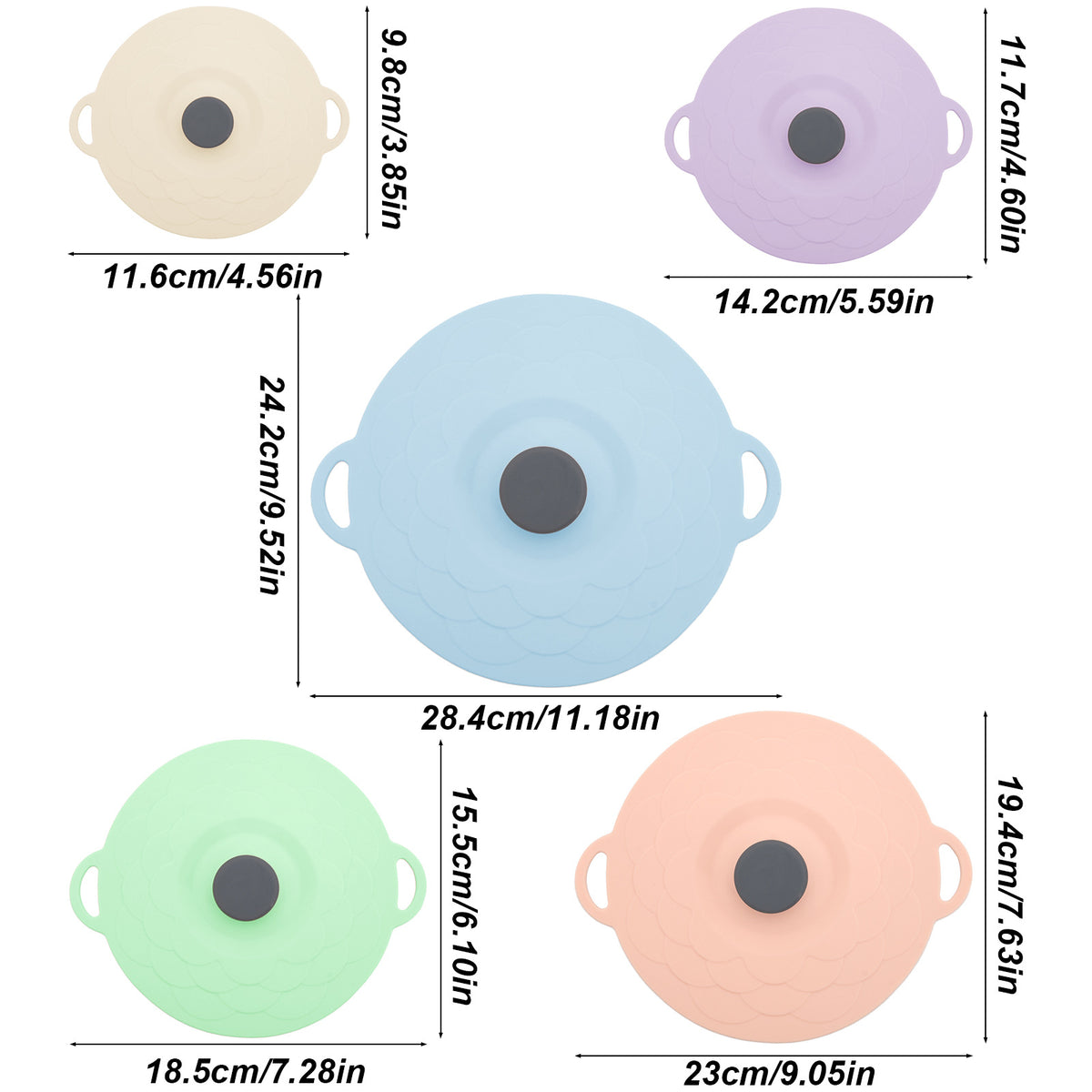Grey Two-Set Five-Piece Silicone Fresh-Keeping Lids - Heat-Resistant, Anti-Spill, and Dust-Proof