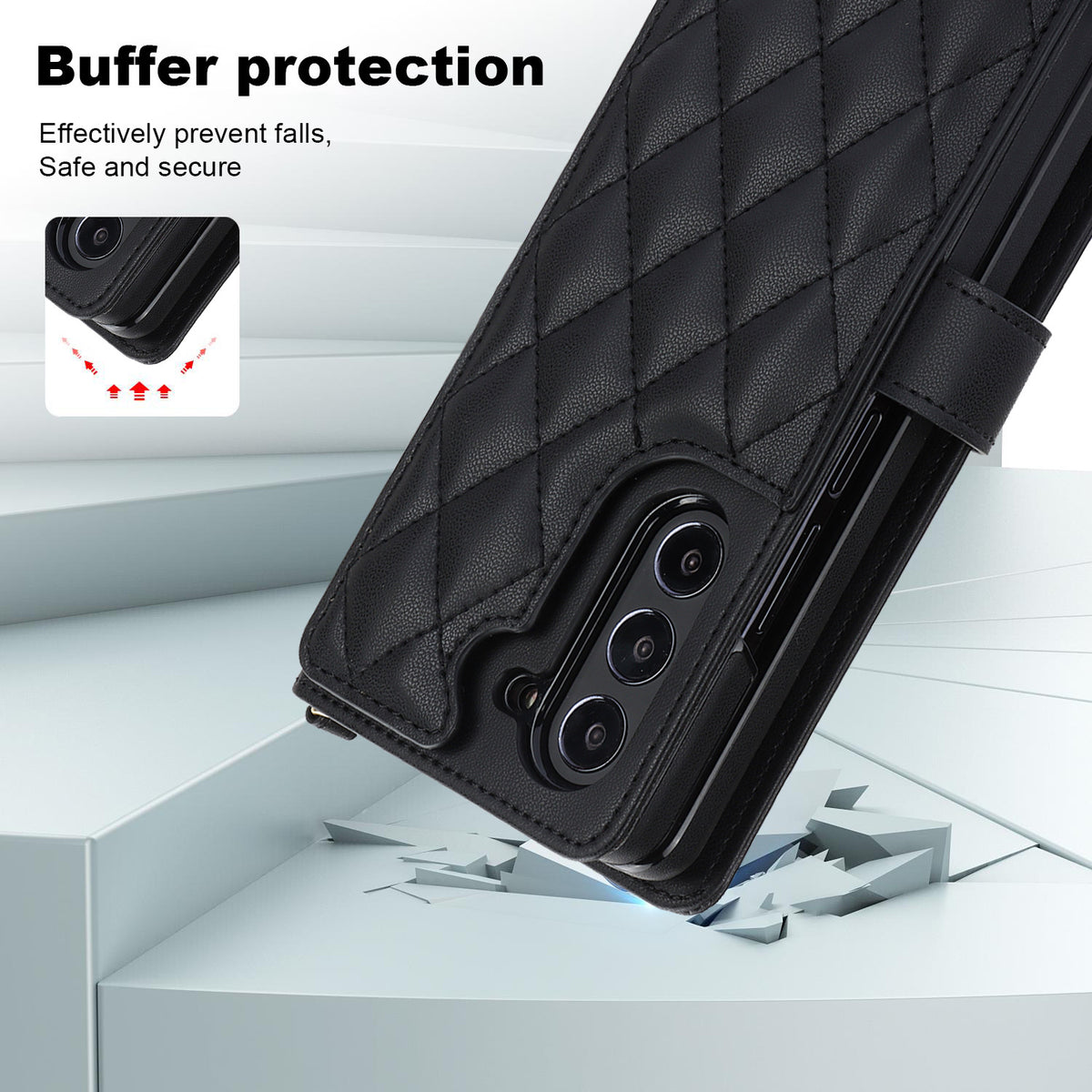 White Galaxy Z Fold3 Multi-Functional Leather Wallet Case for Samsung Z Fold Series - Crossbody with Pen Slot, Quilted Design Pen Not Included