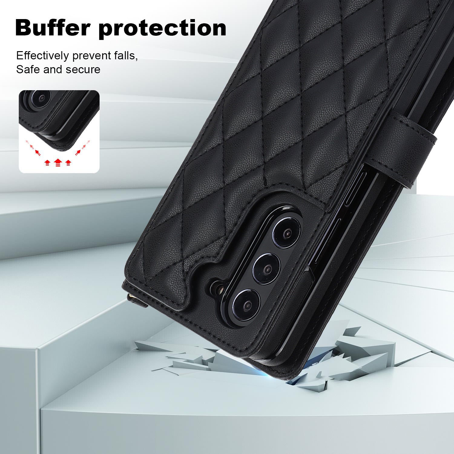 White Galaxy Z Fold4 Multi-Functional Leather Wallet Case for Samsung Z Fold Series - Crossbody with Pen Slot, Quilted Design Pen Not Included