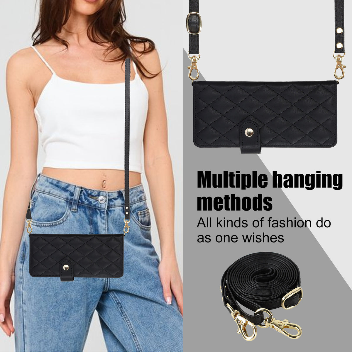 White Galaxy Z Fold4 Multi-Functional Leather Wallet Case for Samsung Z Fold Series - Crossbody with Pen Slot, Quilted Design Pen Not Included