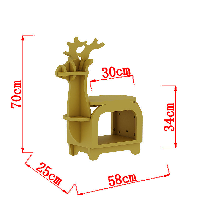 Yellow Small Creative Reindeer-Shaped Solid Wood Bookshelf for Kids